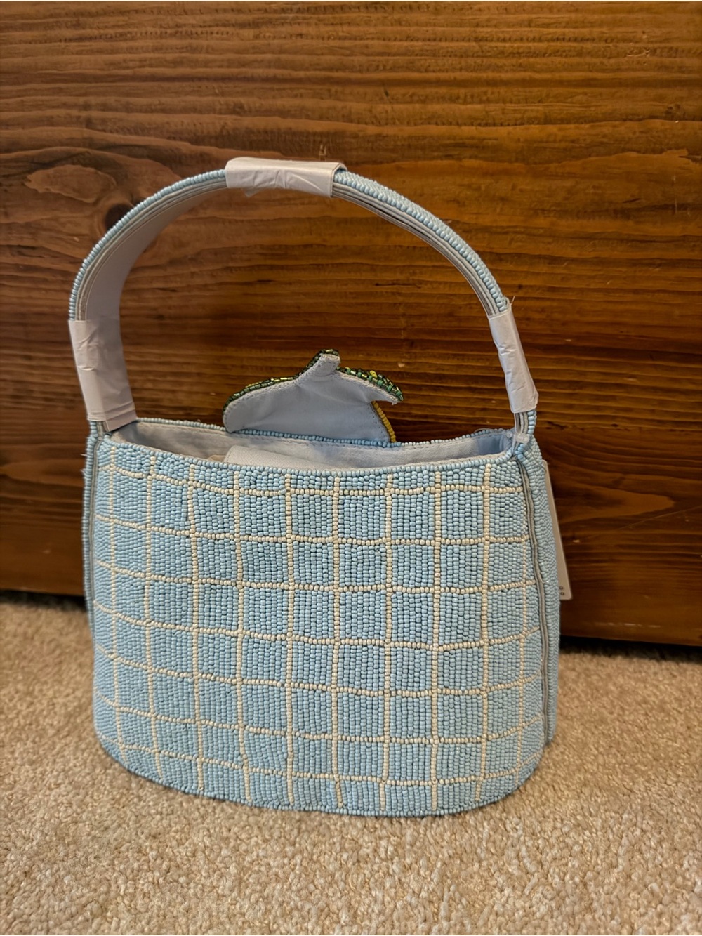 Anthropologie Beaded Blue Shoulder Bag with Lemon Accent and White patchwork - Picture 8 of 9
